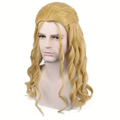 Synthetic Medium Length Brown Blonde Wavy Men's Wig