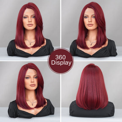 T Part Front Lace Wig - Deep Red