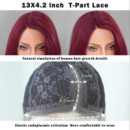 T Part Front Lace Wig - Deep Red