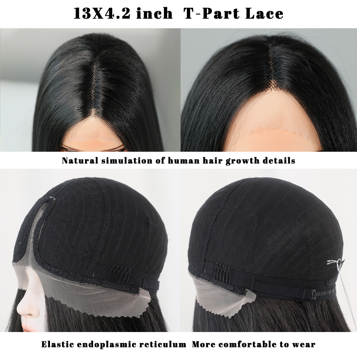 T-Part Lace Yaki Wig – Natural Black Straight Long Synthetic Hair