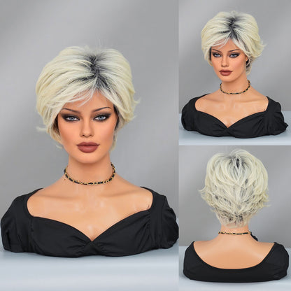 Trendy Summer Pixie Wig for Women - Platinum Gray Gradient Short Hair