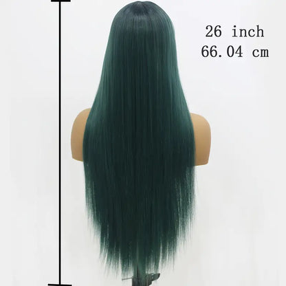 Vibrant Green Ombre Wig with Bangs