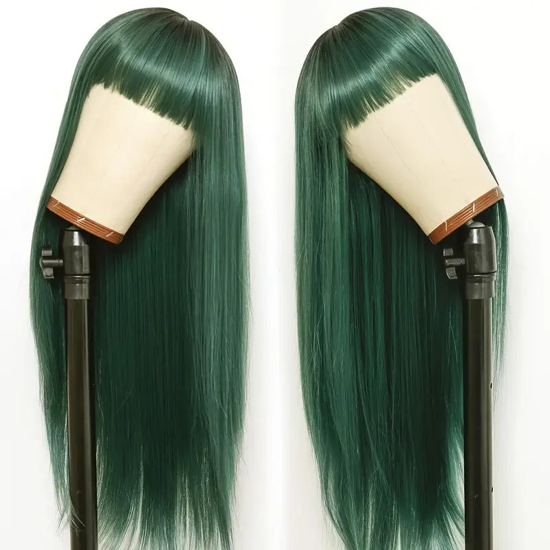 Vibrant Green Ombre Wig with Bangs