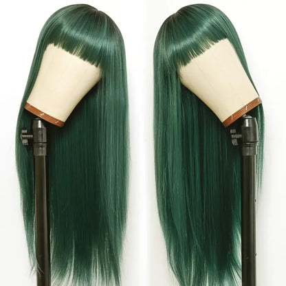 Vibrant Green Ombre Wig with Bangs