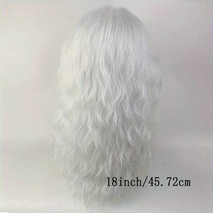 White Long Wave Curly Rocker Wig for Men - Perfect for Parties, Halloween, and Music Festivals