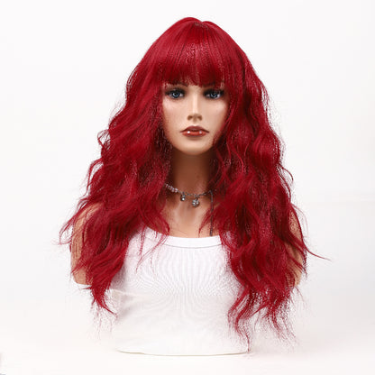 Women's Long Wavy Full Bangs Wool Curl Wig, Full Head Natural-Looking Wig for Summer