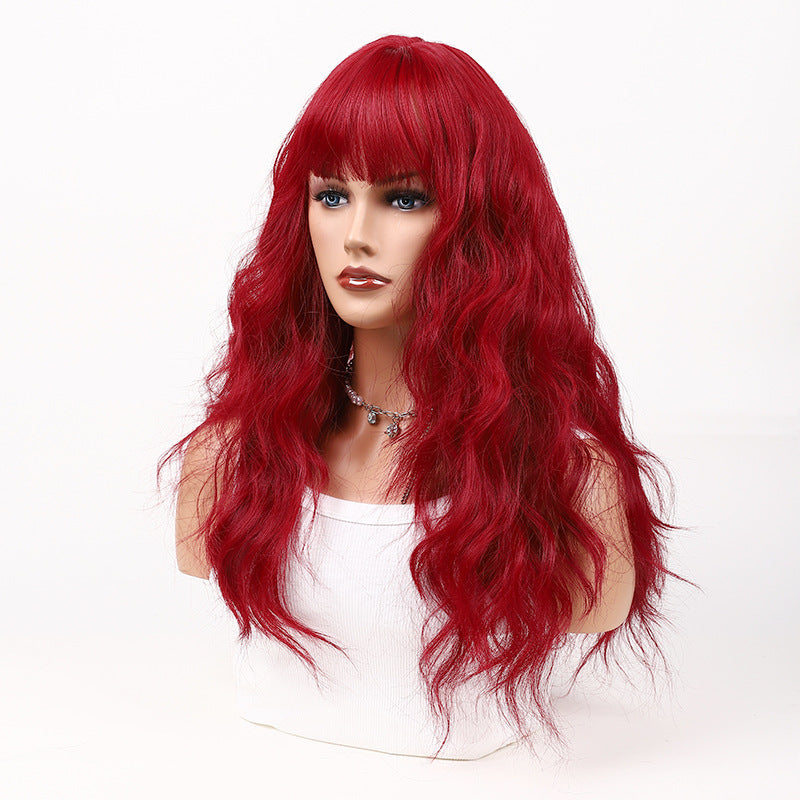 Women's Long Wavy Full Bangs Wool Curl Wig, Full Head Natural-Looking Wig for Summer