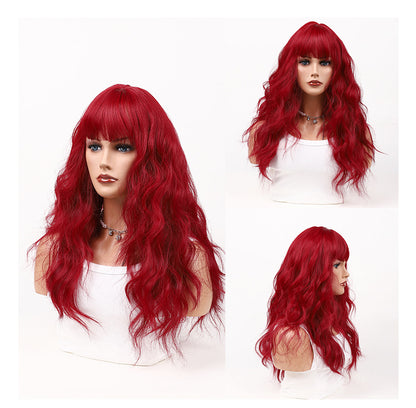 Women's Long Wavy Full Bangs Wool Curl Wig, Full Head Natural-Looking Wig for Summer