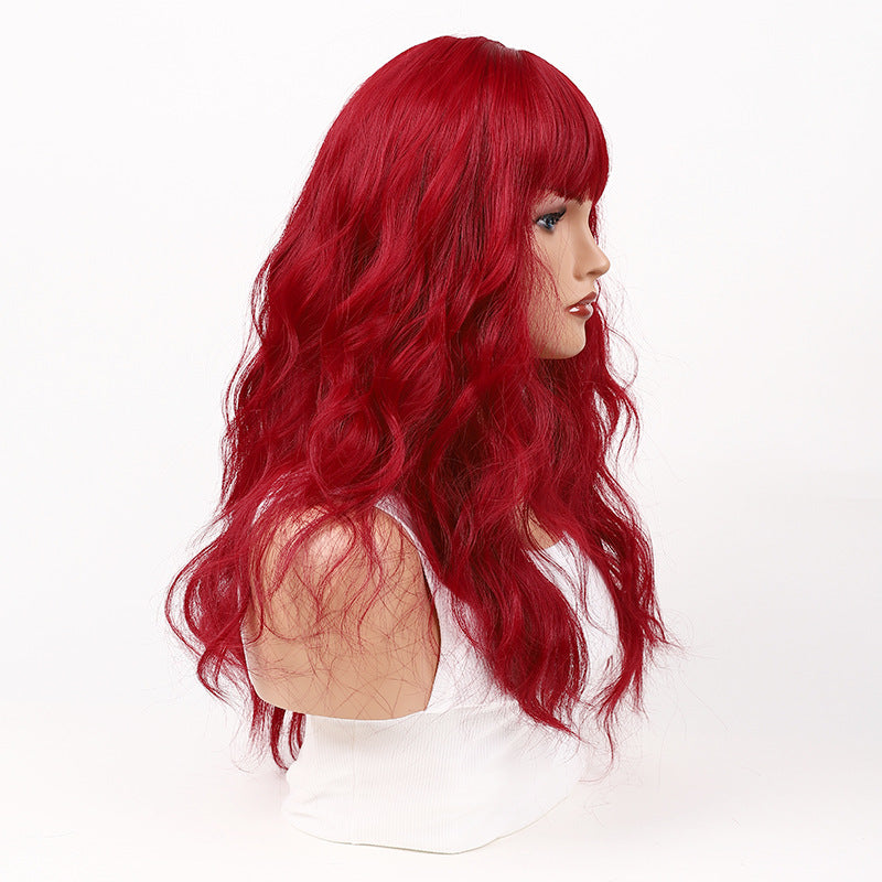 Women's Long Wavy Full Bangs Wool Curl Wig, Full Head Natural-Looking Wig for Summer