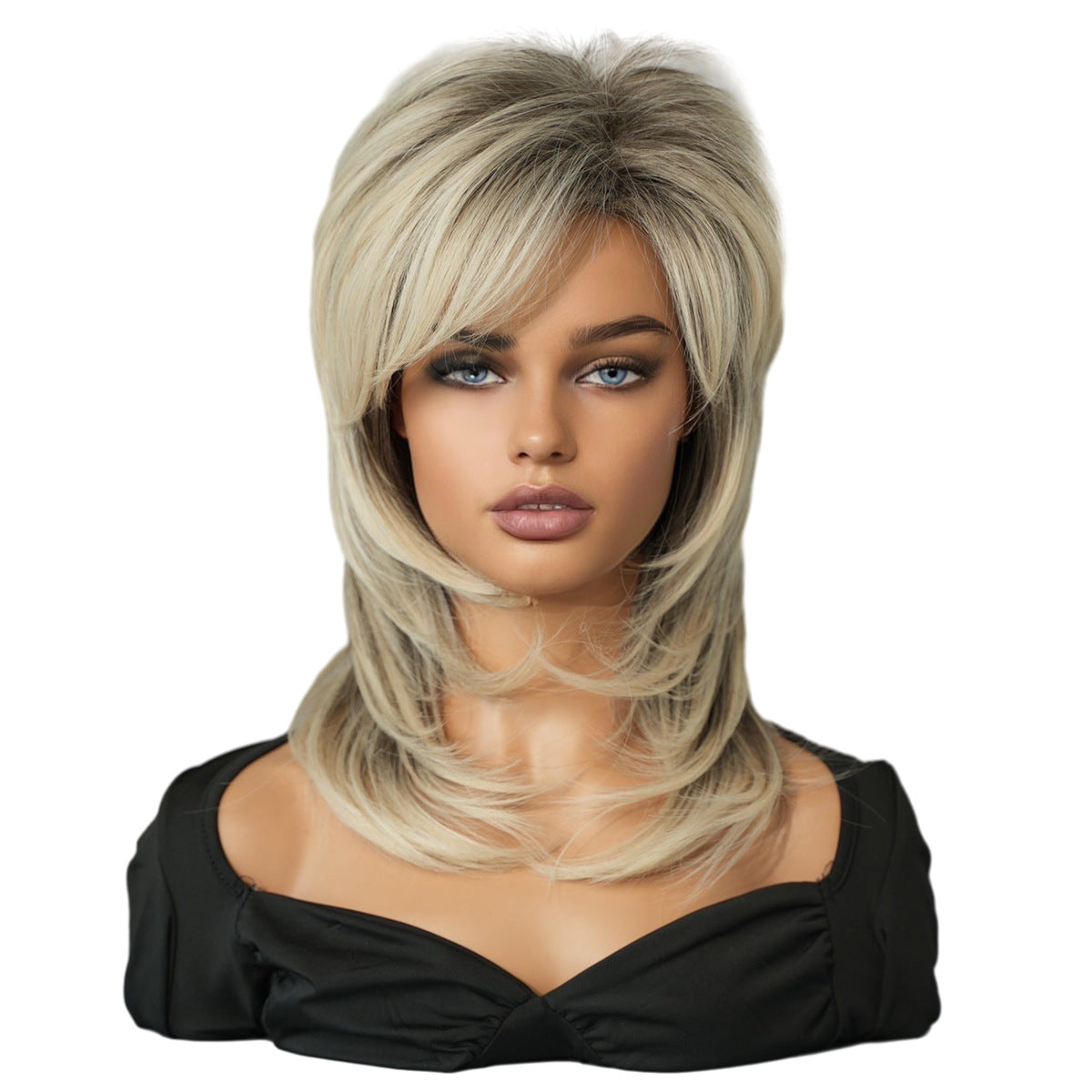 Women's Wigs - Black & Beige Grey Layered Wig