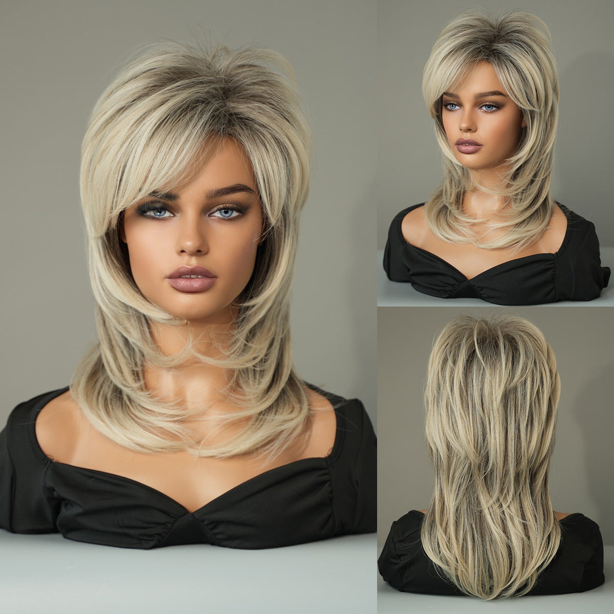 Women's Wigs - Black & Beige Grey Layered Wig