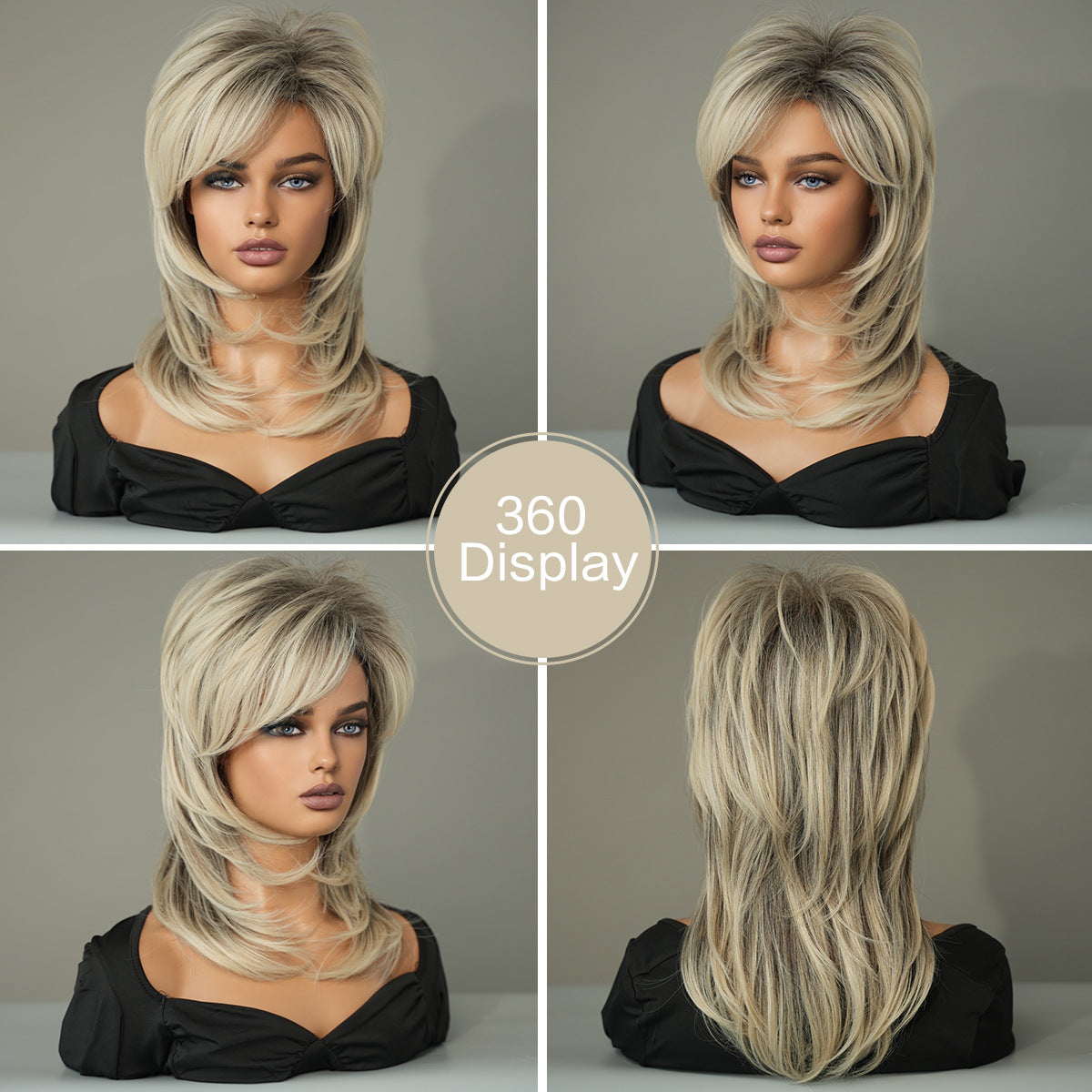 Women's Wigs - Black & Beige Grey Layered Wig