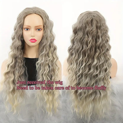 Y2K-Inspired Ash Blonde & Brown Curly Wig with Dark Roots