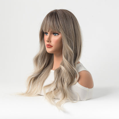 Gradient Platinum Blonde with Full Bangs